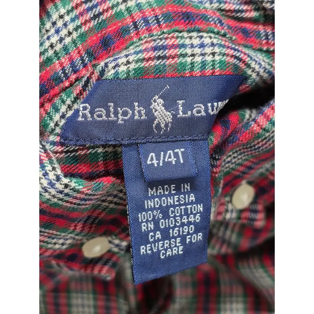 Ralph Lauren Shirt Boys Size 4T Button Up Long Sleeve Youth Plaid Dress